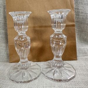 Waterford Crystal Millennium Candlestick Pair Engraved gift tiny nick 6" tall